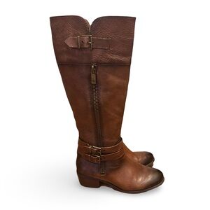 Arturo Chiang Knee High Leather Boots Zip Buckle Brown Leather Size 7M